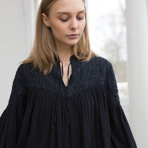 Voriagh Marla embroidered cotton crepe black blouse size L/XL